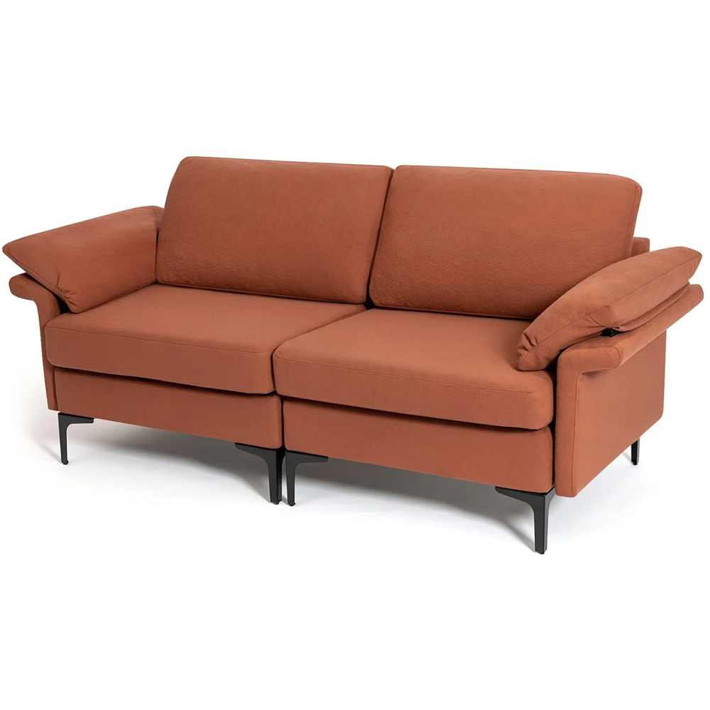 Costway 2 Seater Orange Upholstered Sofa Image 2