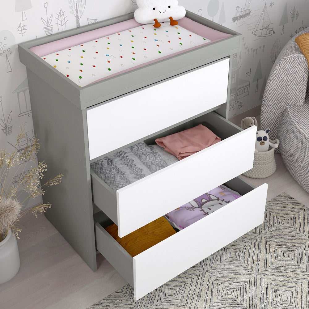 Kudl 3 Drawer White and Grey Baby Changing Table Image 5