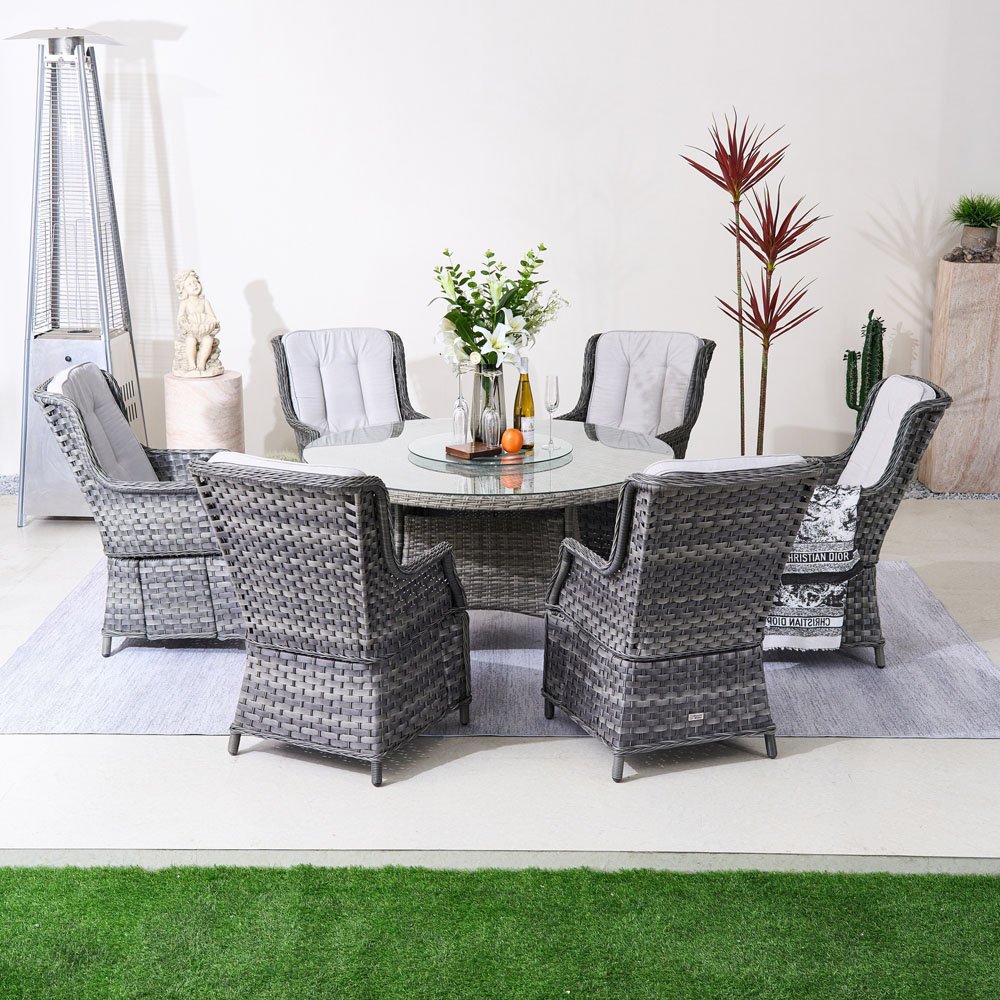 Direct wicker Grey 6 Seater Rattan Aluminium Garden Dining Set with Lazy Susan Image 3