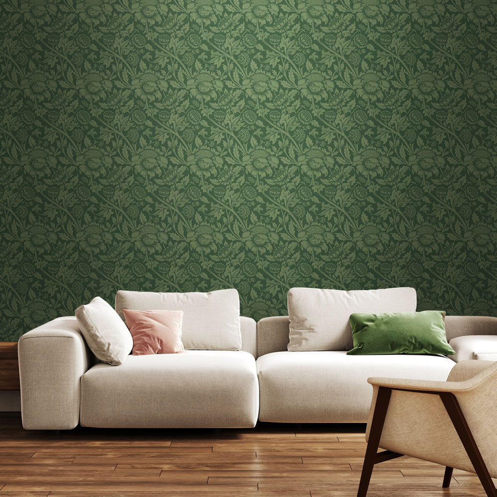 Hoopla Walls Elegance Damask Trail Forest Green Wallpaper Image 2