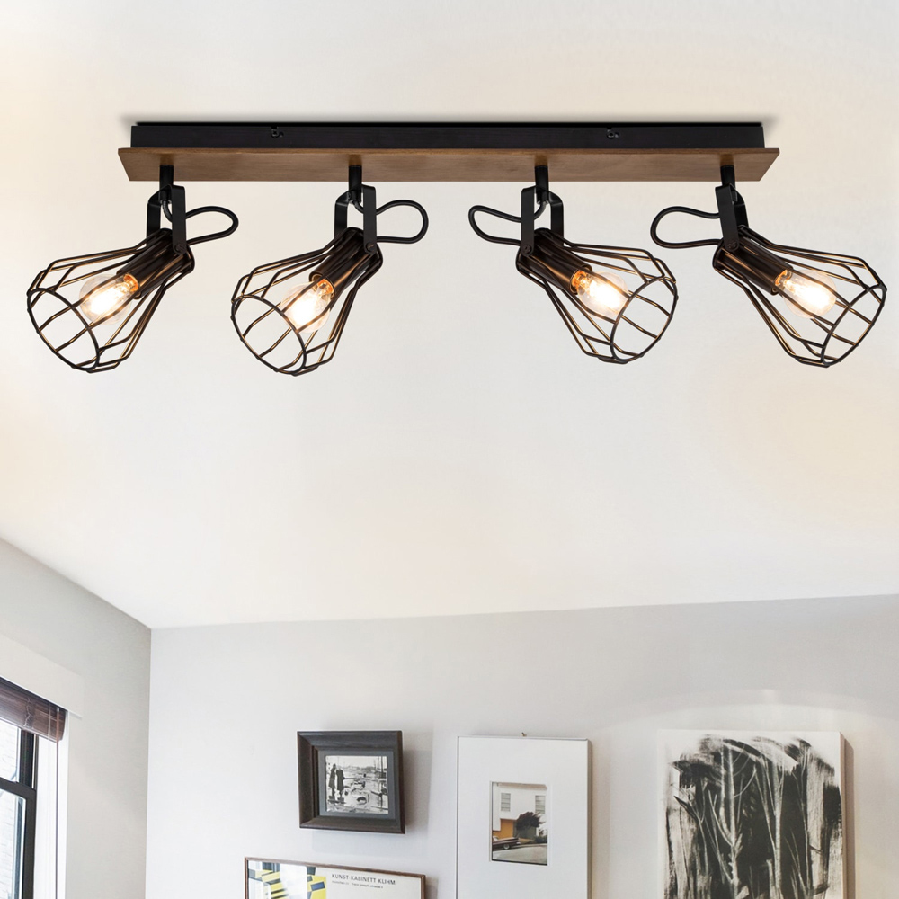 Cosylyte Kendan Matt Black 4 Light Wire Shade Spotlight Image 2