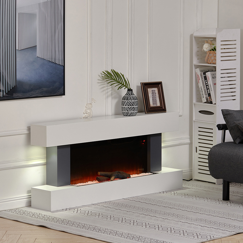 Living and Home 52 Inch Electric Fireplace White LED Surround Set with Remote Control Both Side Nightlight Image 5
