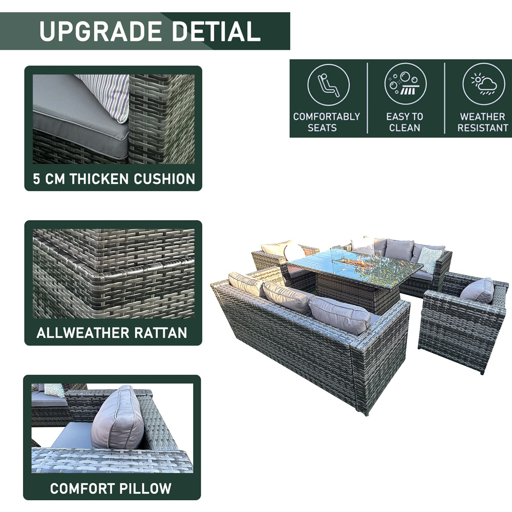 Florence 8 Seater Grey Rattan Firepit Table Garden Corner Lounge Set Image 8