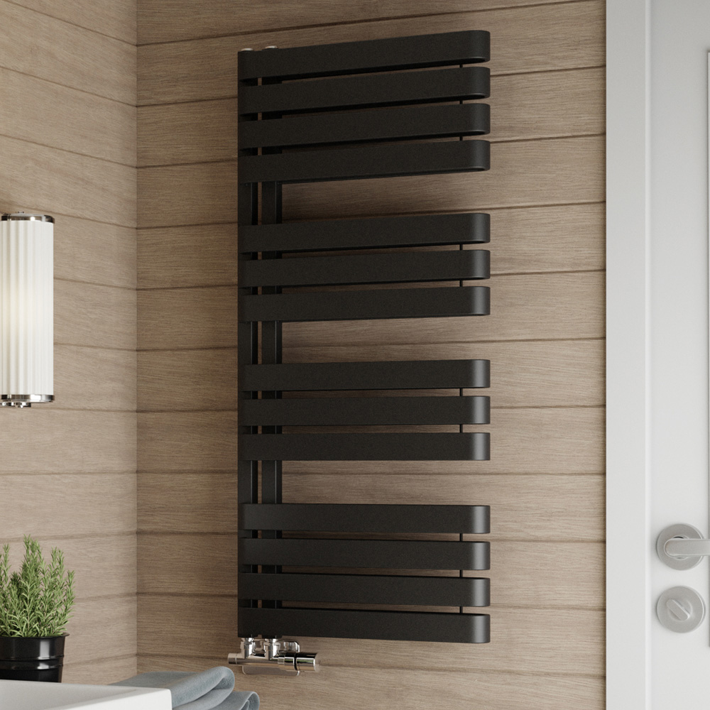 Terma Warp S Matt Black Heated Towel Rail 2605 BTU 1110 x 500mm Image 2
