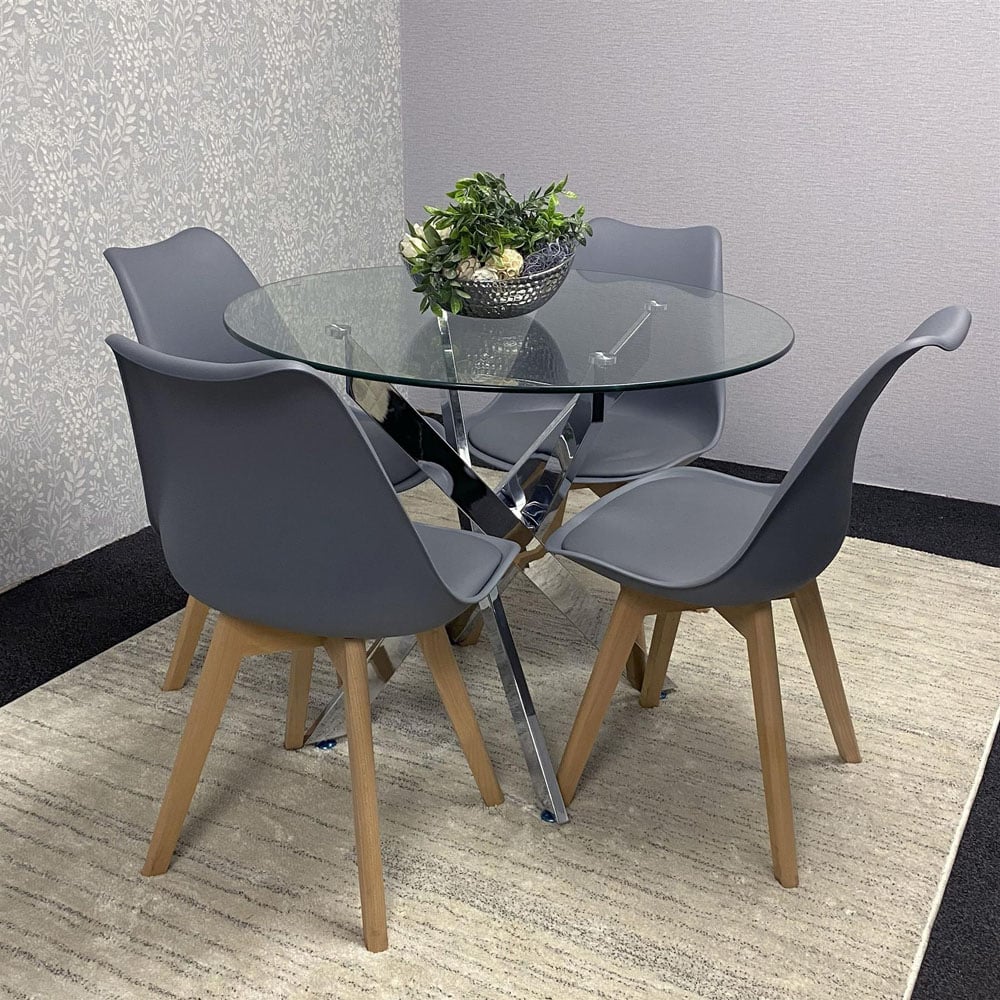 Kosy Koala Maya Tulip 4 Seater Round Glass Dining Set Grey Image 6