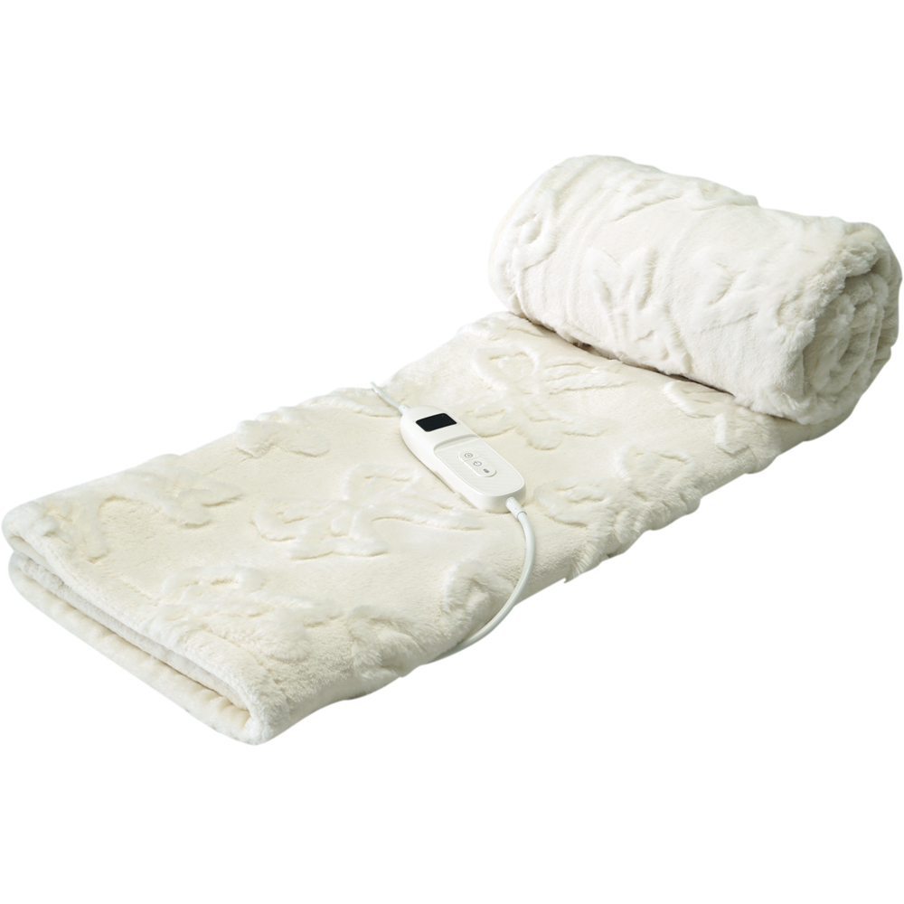 Bow Faux Fur Heated Electric Throw White Image 4