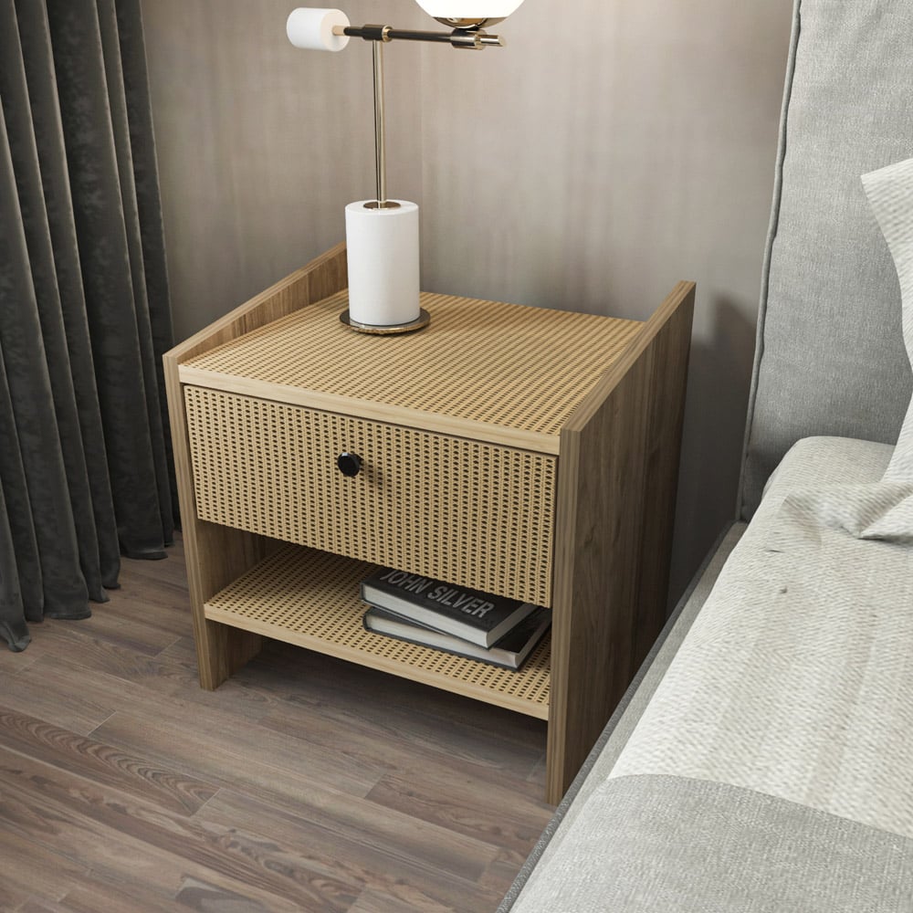 Decorotika Berlin Single Drawer Single Shelf Walnut and Hazeran Bedside Table Image 7