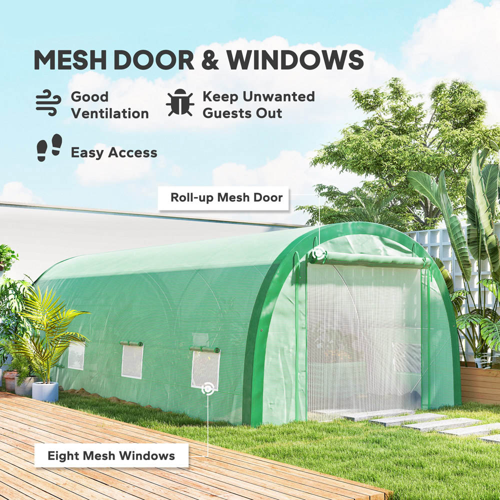 Outsunny Walk-in Tunnel Greenhouse with Mesh Door and Windows 9.8 x 19.3ft Image 5