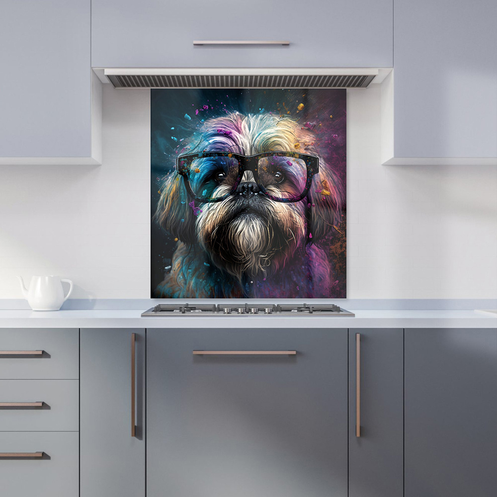 Warren Reed Designer Lhasa Apso Dog Face Splashart Glass Kitchen Splashback 75 x 70cm Image 1