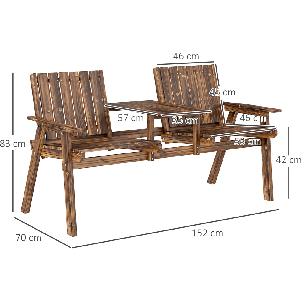Outsunny 2 Seater Carbonised Wooden Garden Bench with Armrests Image 9