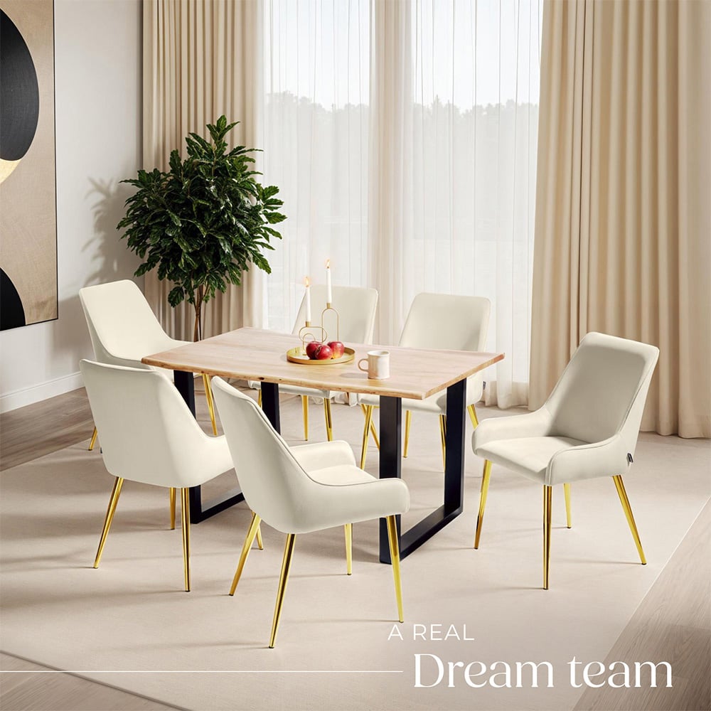 tectake Avane Set of 6 Beige Velvet High Backrest Dining Chair Image 4