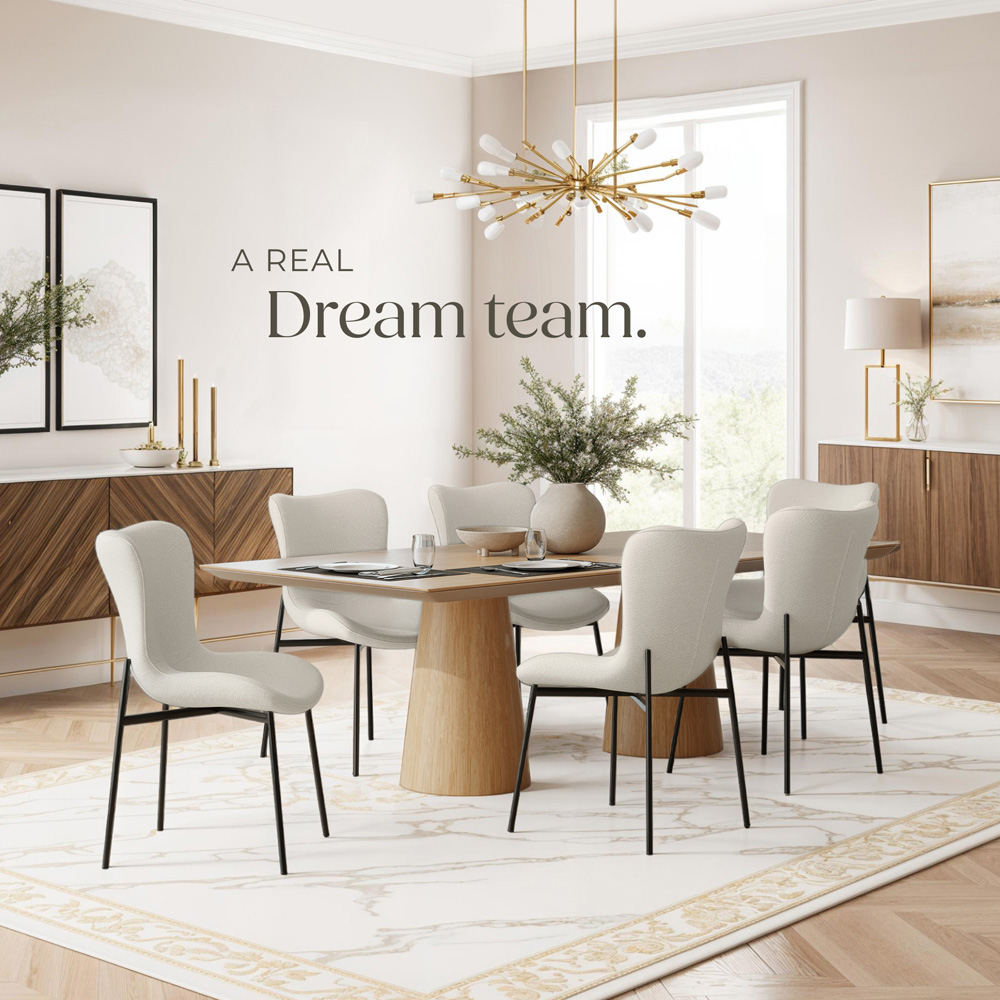 tectake Tessa Set of 6 Off White and Black Woven Fabric Padded Dining Chair Image 3