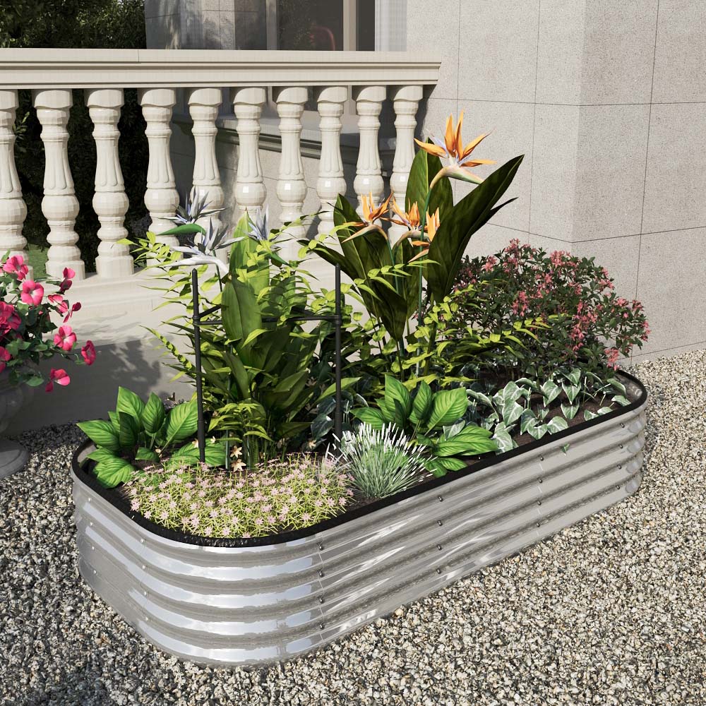 Living and Home Silver Oval Shaped Galvanised Steel Raised Garden Bed 160 x 80 x 30cm Image 7
