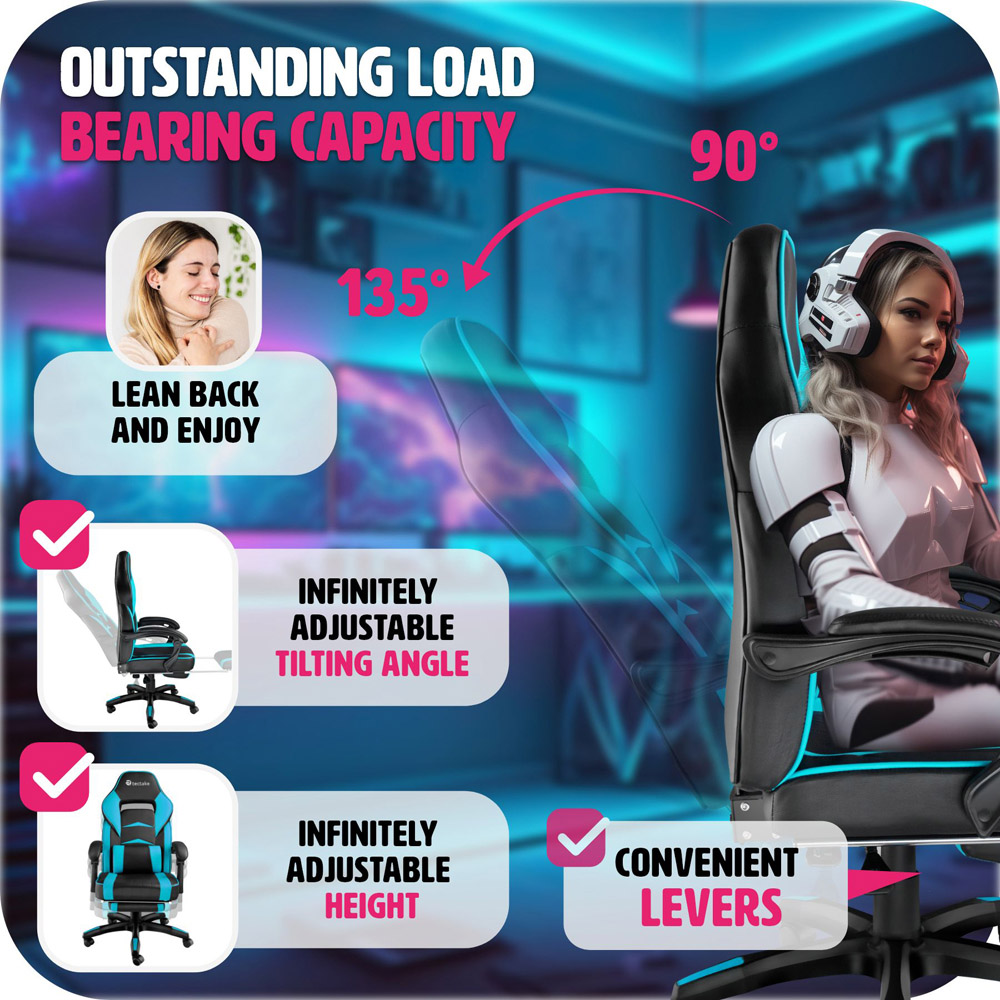 tectake Comodo Black and Azure Gaming Chair Image 5
