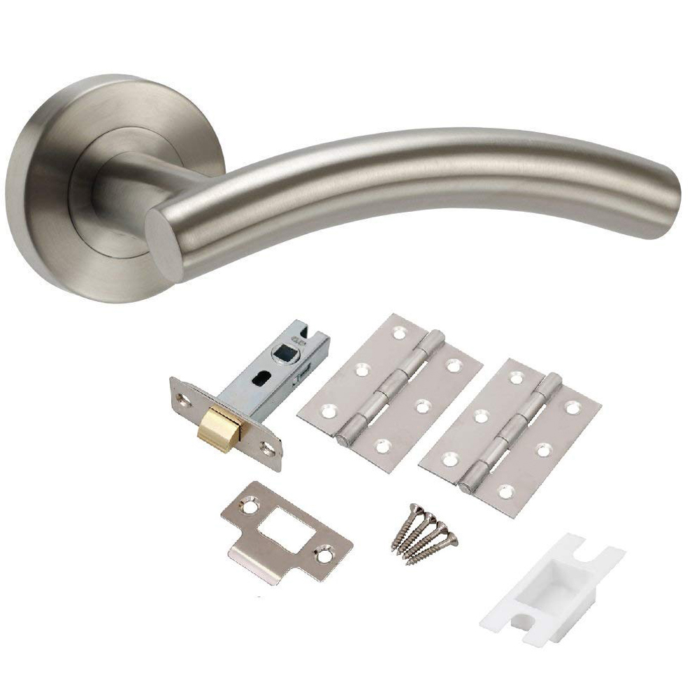 Golden Grace Satin Nickel Arched T-Bar Door Handles Set 5 Pack Image 2