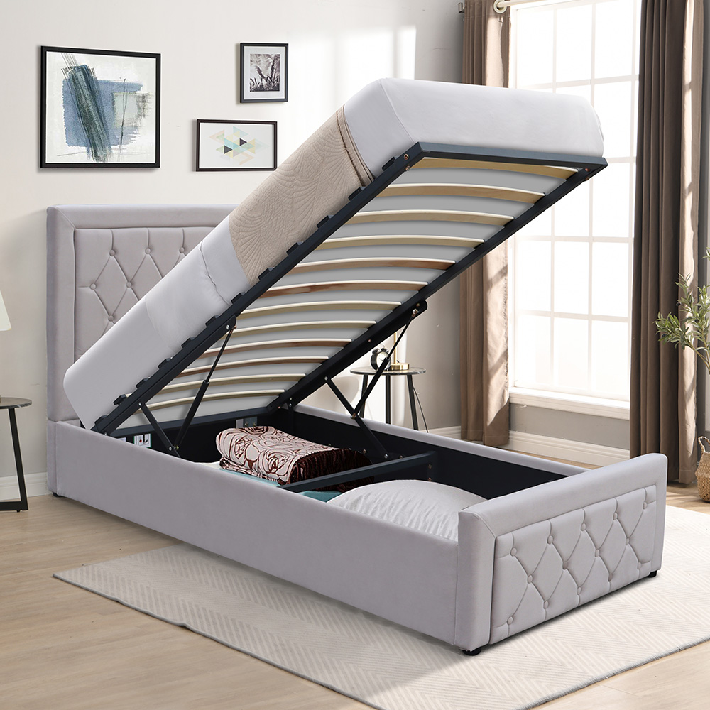 Kosy Koala Single Grey Velvet Tufted Gaslift Ottoman Bed with Mattress Image 4