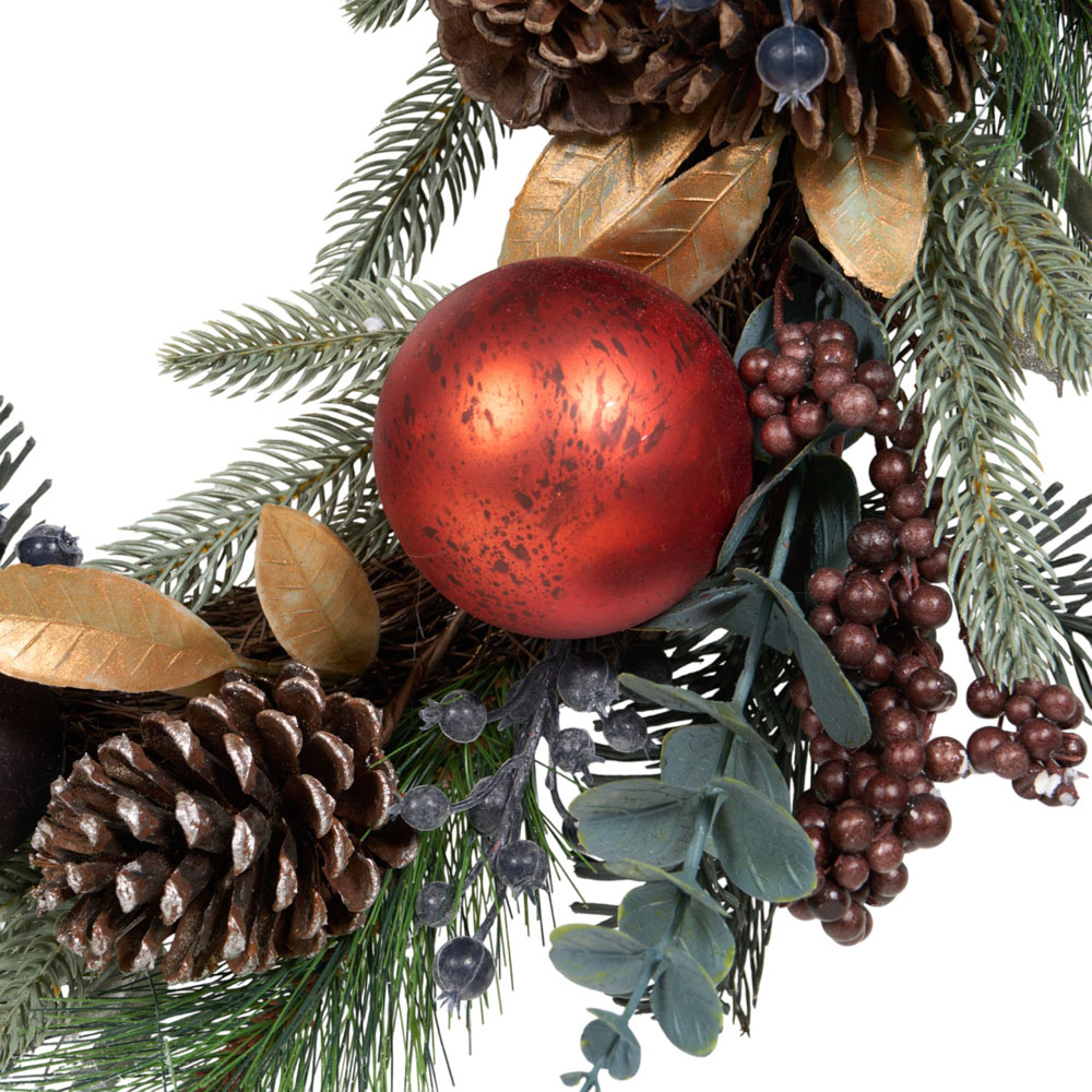 Green Wreath with Burnt Orange Baubles Image 3