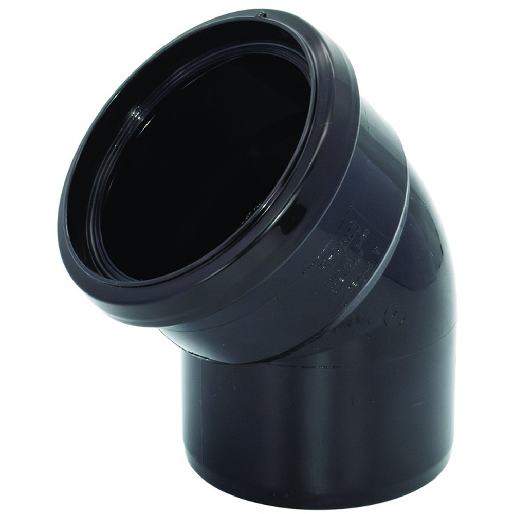 FloPlast Ring Seal 135 Degree Single Socket Soil Bend Black 110mm Image 3