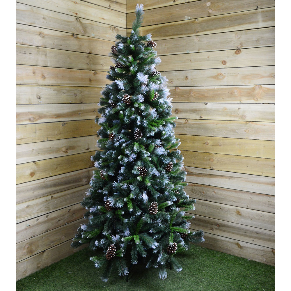 Samuel Alexander Frosted Glacier Pine Snow Tipped Artificial Christmas Tree with Pinecones 7ft Image 9