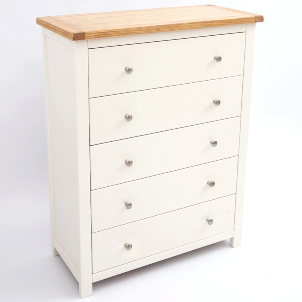 Cabinet Bits Maggiori 5 Drawer White Chrome Knob Chest of Drawers Image 4