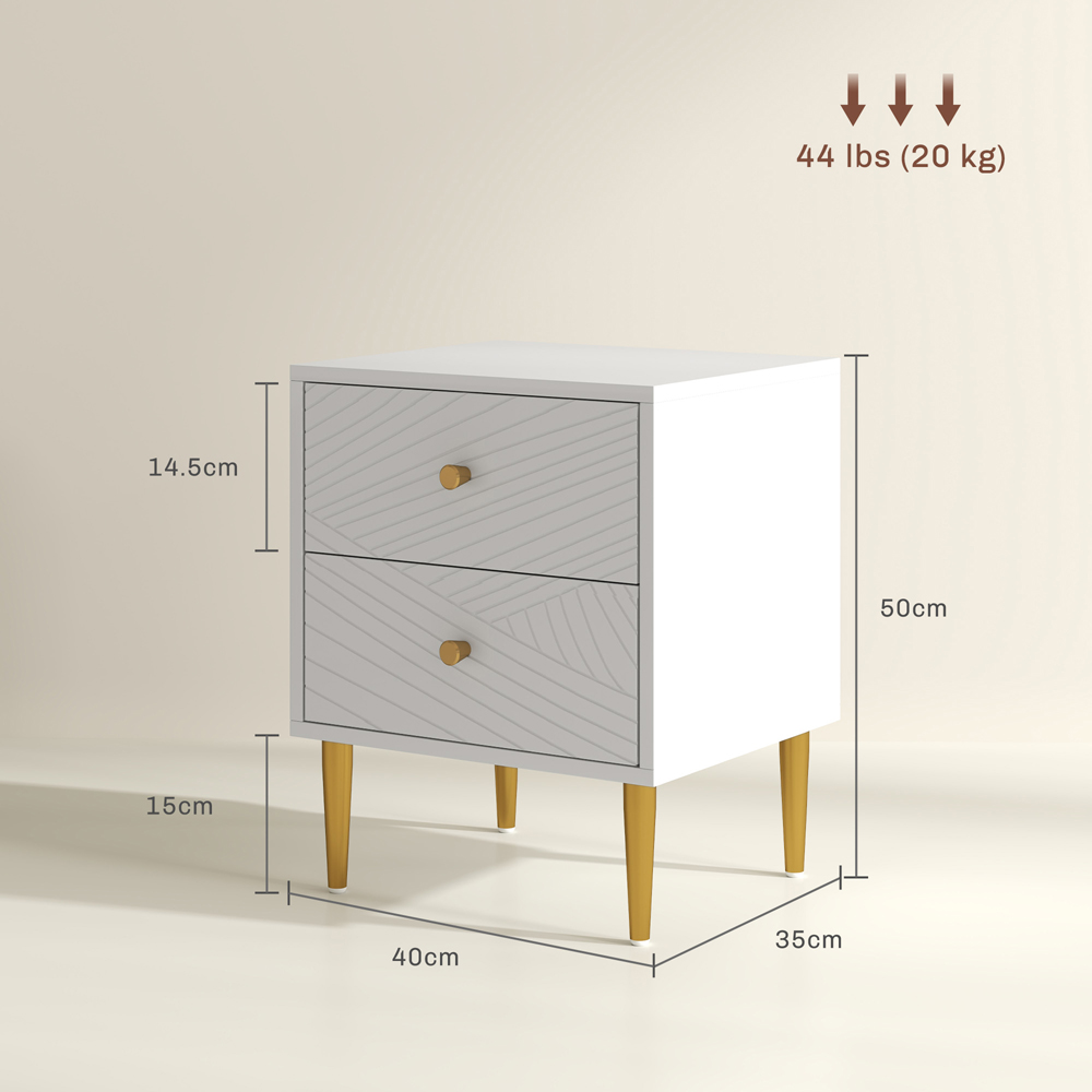 Portland 2 Drawer White Modern Bedside Table Image 9