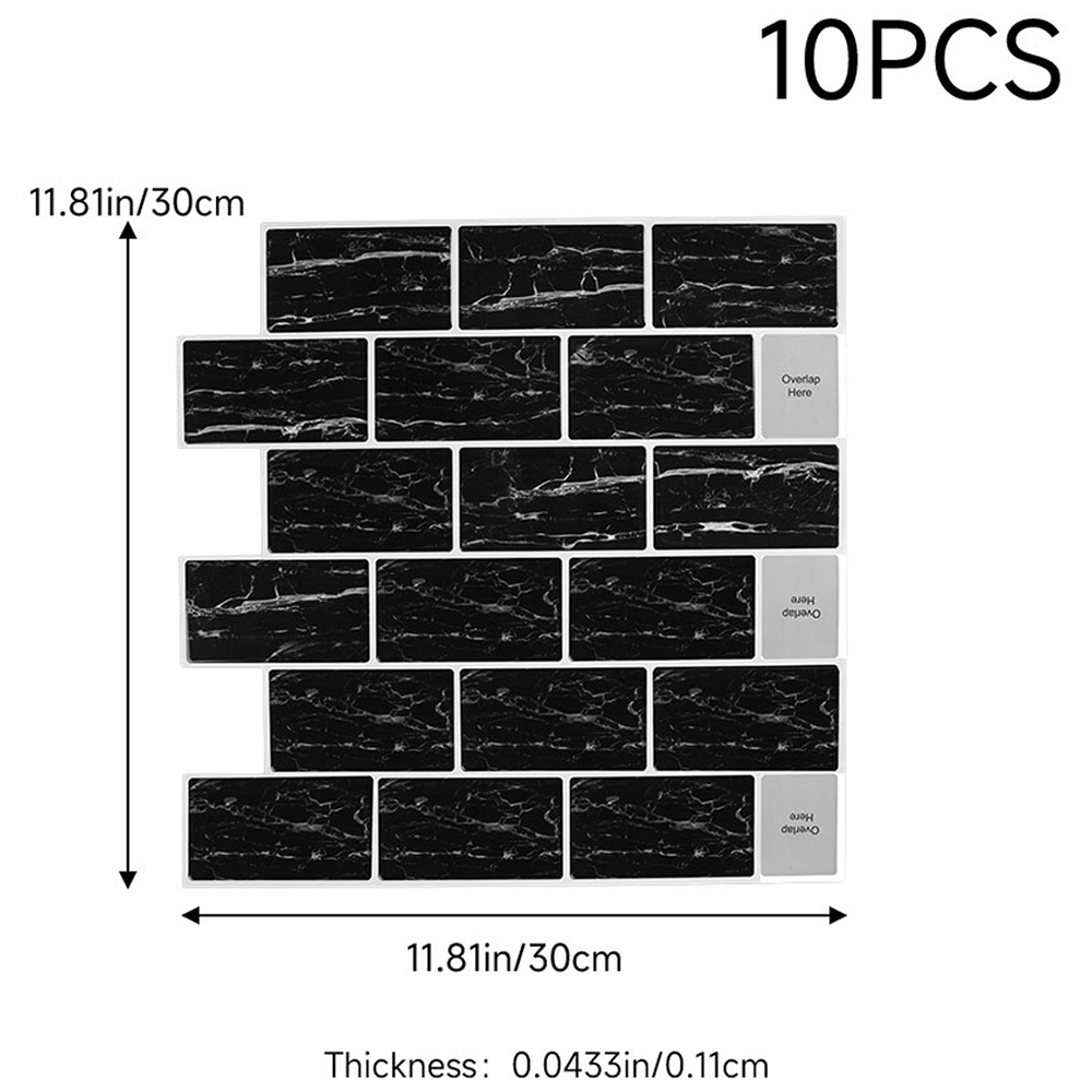 Living and Home Marble Black Peel and Stick Wall Tile Sticker 10 Pack Image 9