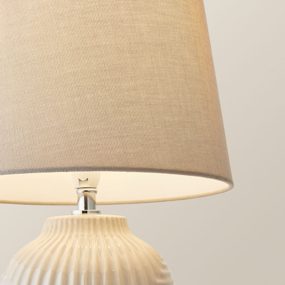 ValueLights Harrison Tapered Shade Grey Geo Ribbed Pattern Gloss Small LED Table Lamp Image 3