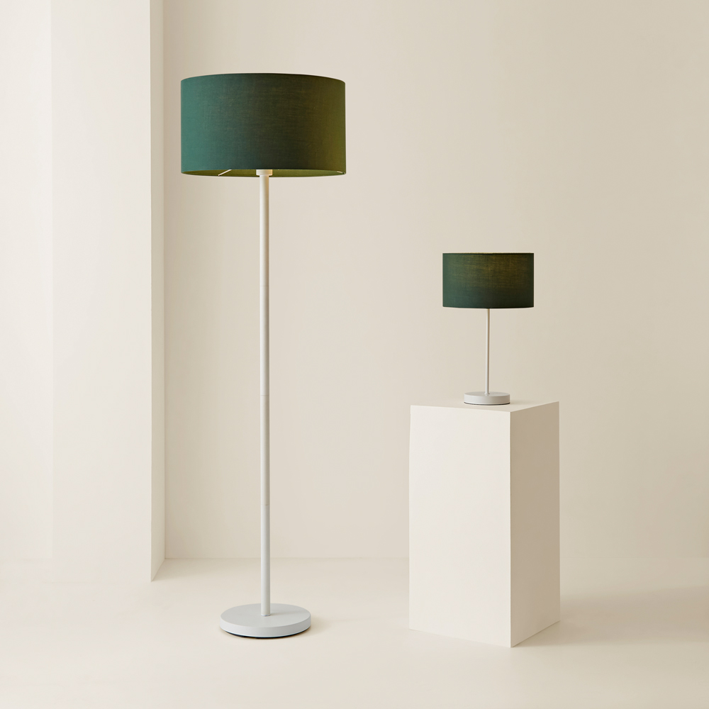ValueLights Charlie Green Drum Shade White Floor Lamp and Bulb Image 7