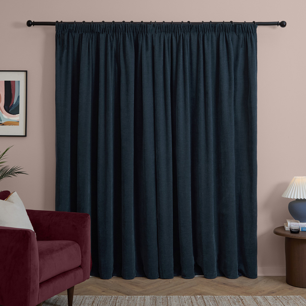 Furn Soft Chenille Navy Blackout Pencil Pleat Curtains 229 x 183cm Image 2