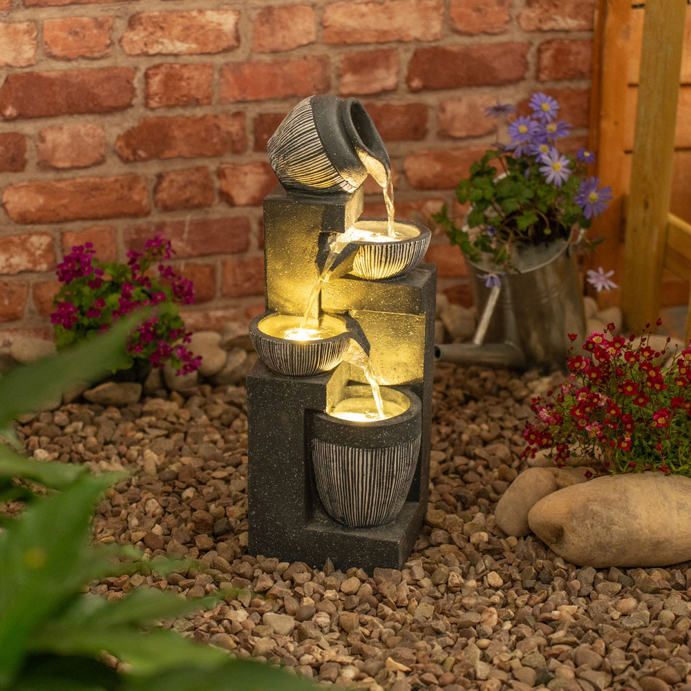 ValueLights Solar Powered Stacking Pots Fountain Water Feature Image 2