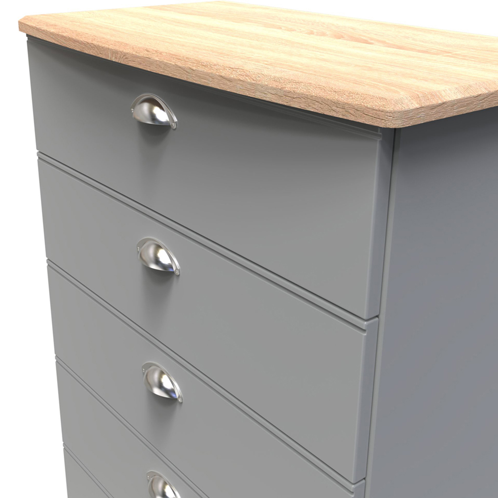 Crowndale Victoria 5 Drawer Dusk Grey and Oak Chest of Drawer Image 6