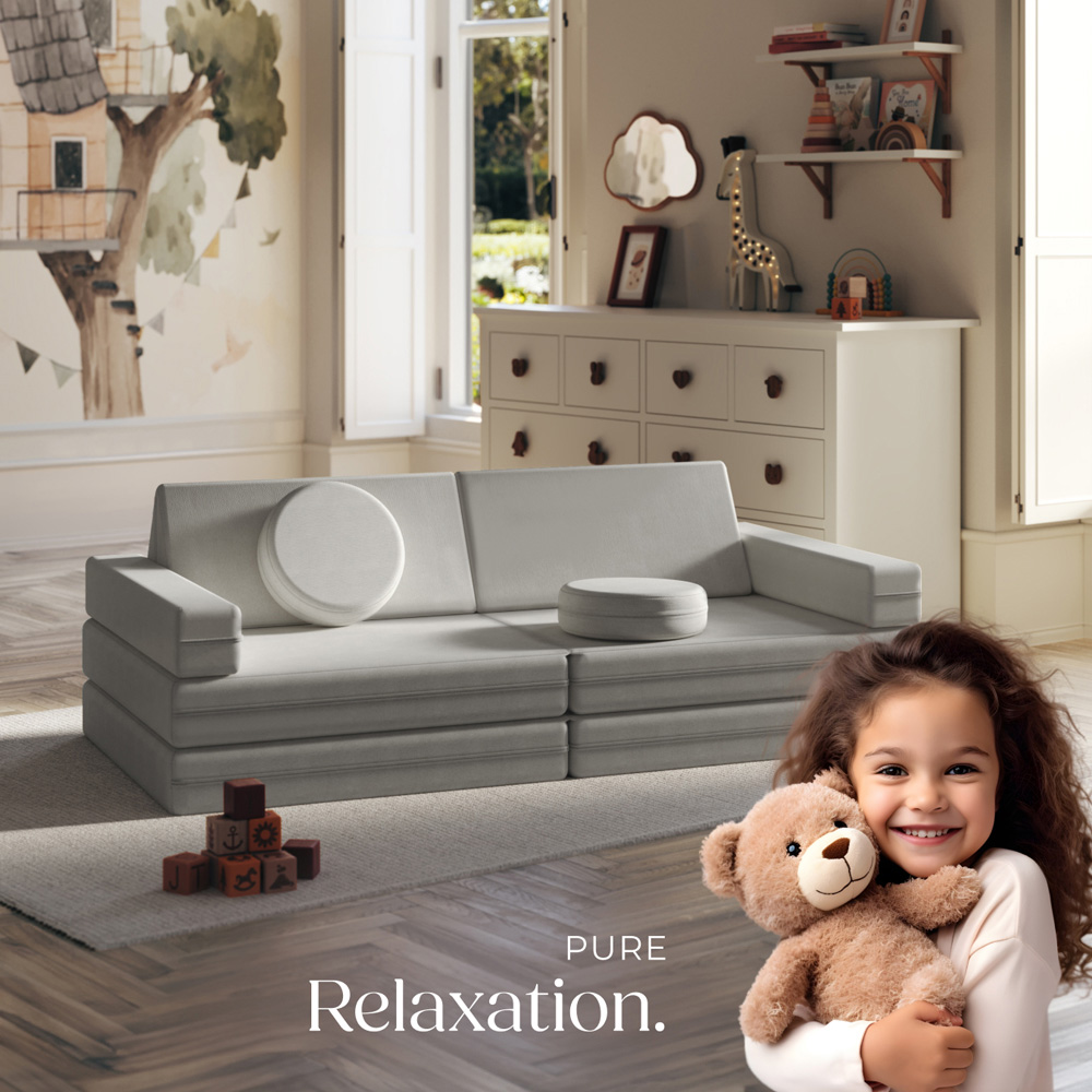 tectake Lilly Grey 8 Piece Thick Padding Kids Sofa with Removable Cover Image 8