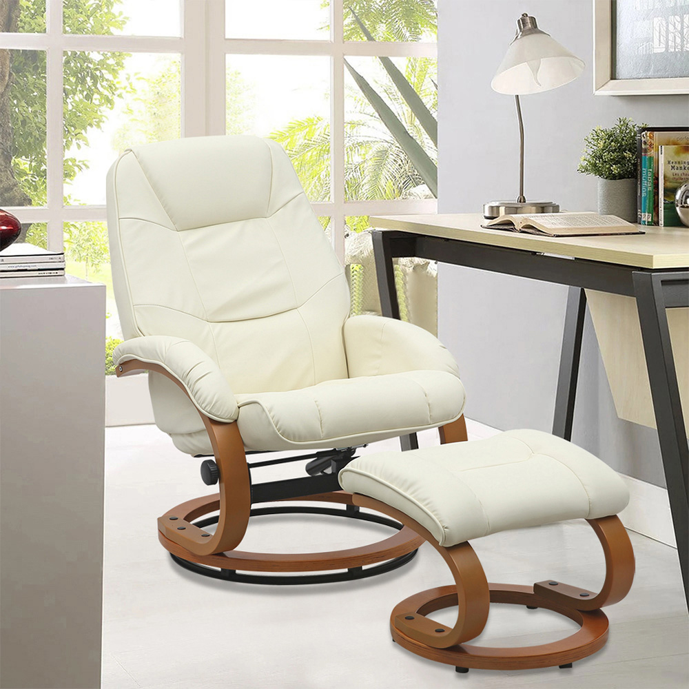 Living and Home Beige Reclining Swivel Office Chair with Footstool Image 5