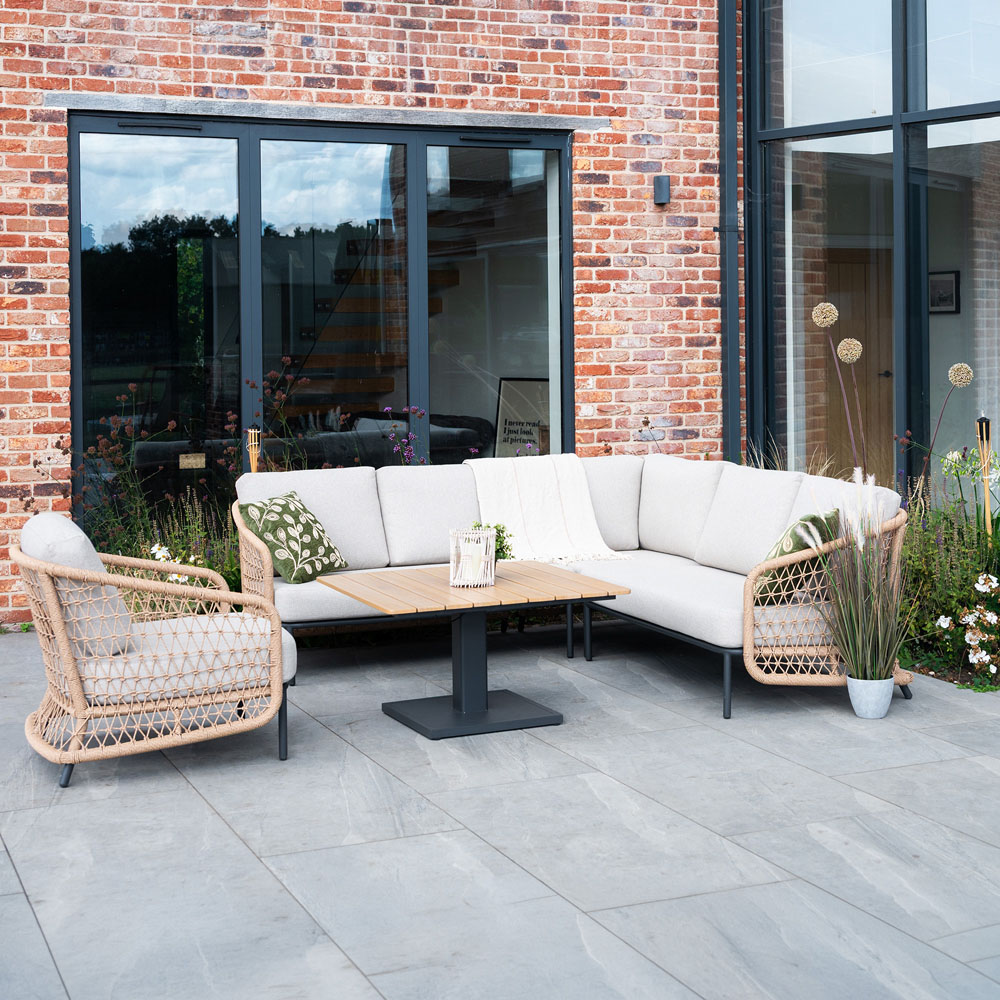 Norfolk Collection Peakdale Beige Twisted Wicker 5 Seater Outdoor Open Corner Sofa Set Image 9