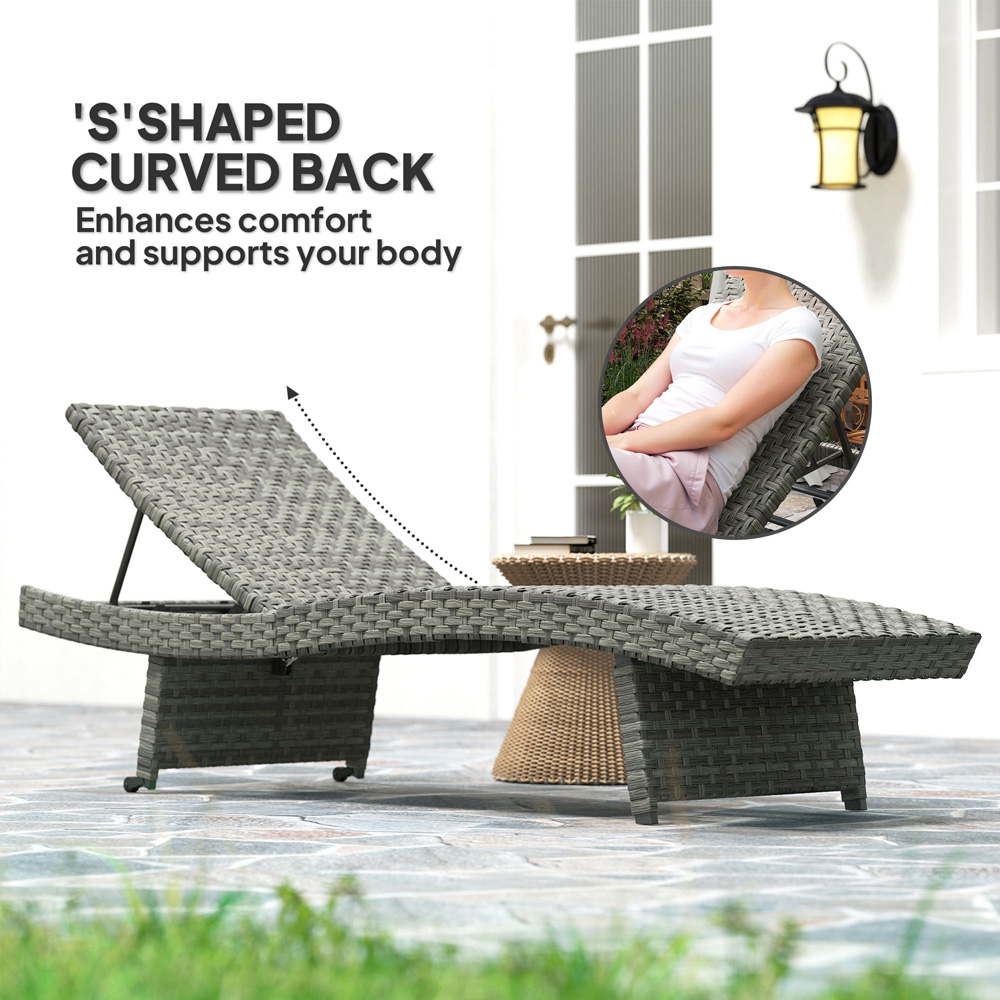 Outsunny Mixed Grey Rattan 4 Position Adjustable Sun Lounger Image 8