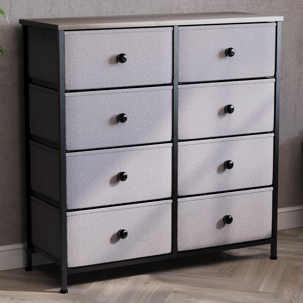 Vida Designs Chorley 8 Drawer Beige and Grey Wood Fabric Chest of Drawer Image 1