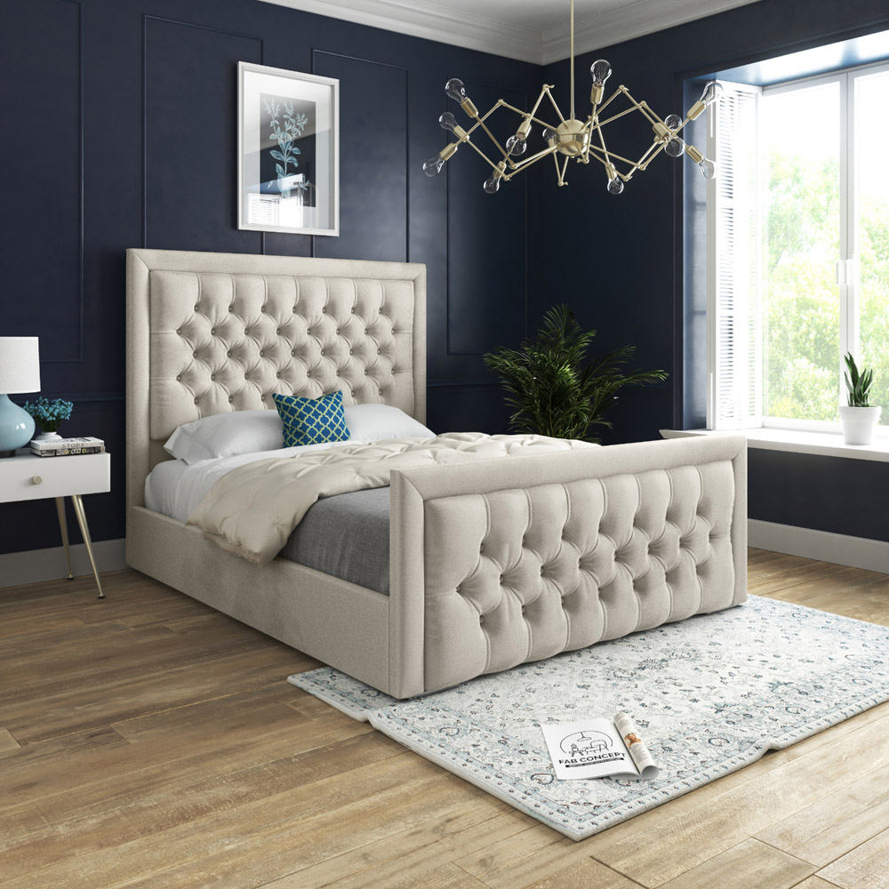 Rovigo Small Double Silver Soft Velvet Upholstered Bed Frame with Deep Buttoned Headboard Image 5