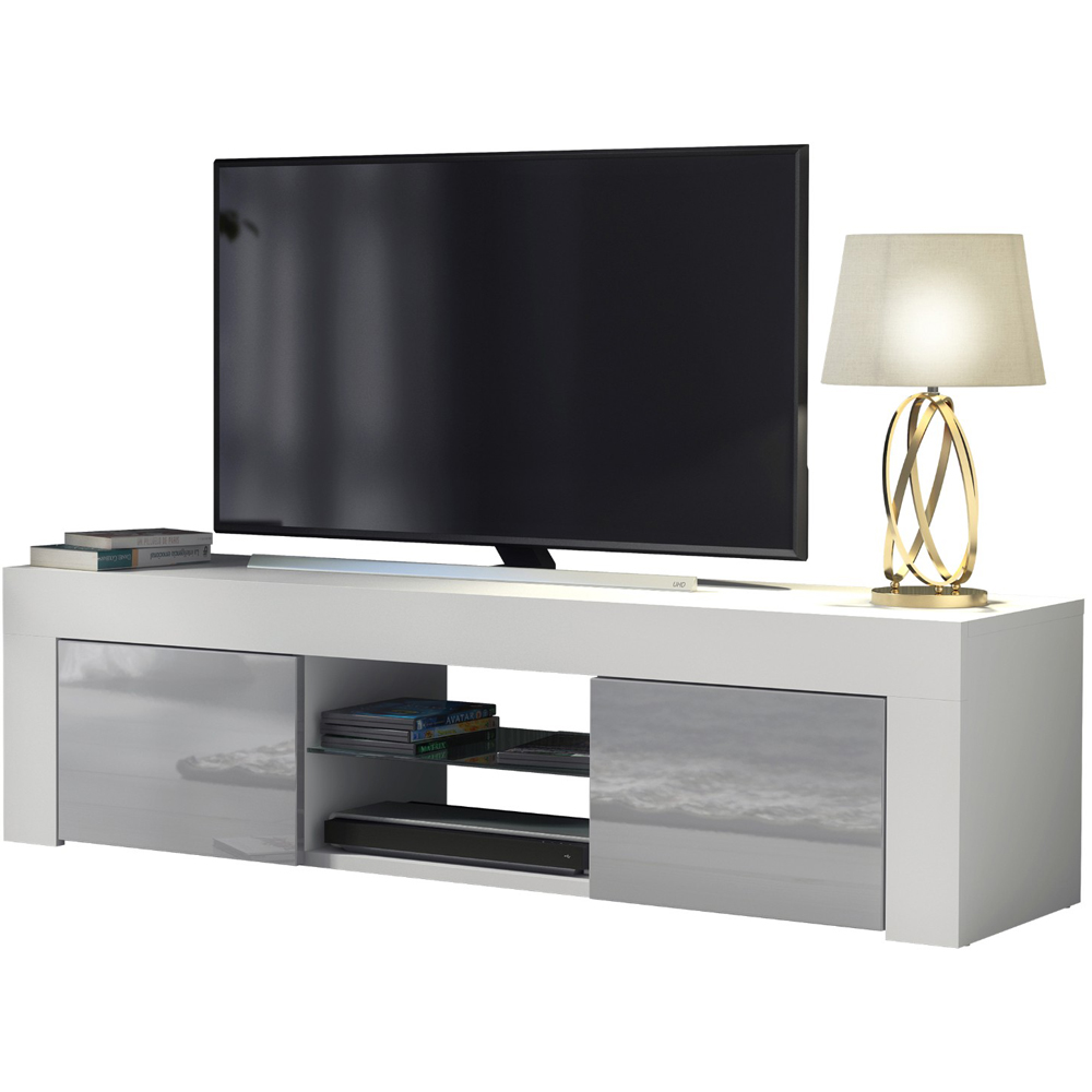 Creative Furniture Loom White and Grey Gloss 2 Door 2 Shelf TV Unit Image 2