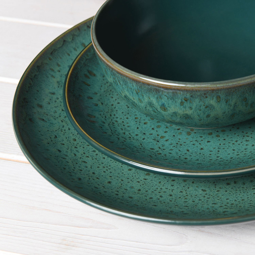 12 Piece Bottle Green Stoneware Dinner Set - Bottle Green Image 3