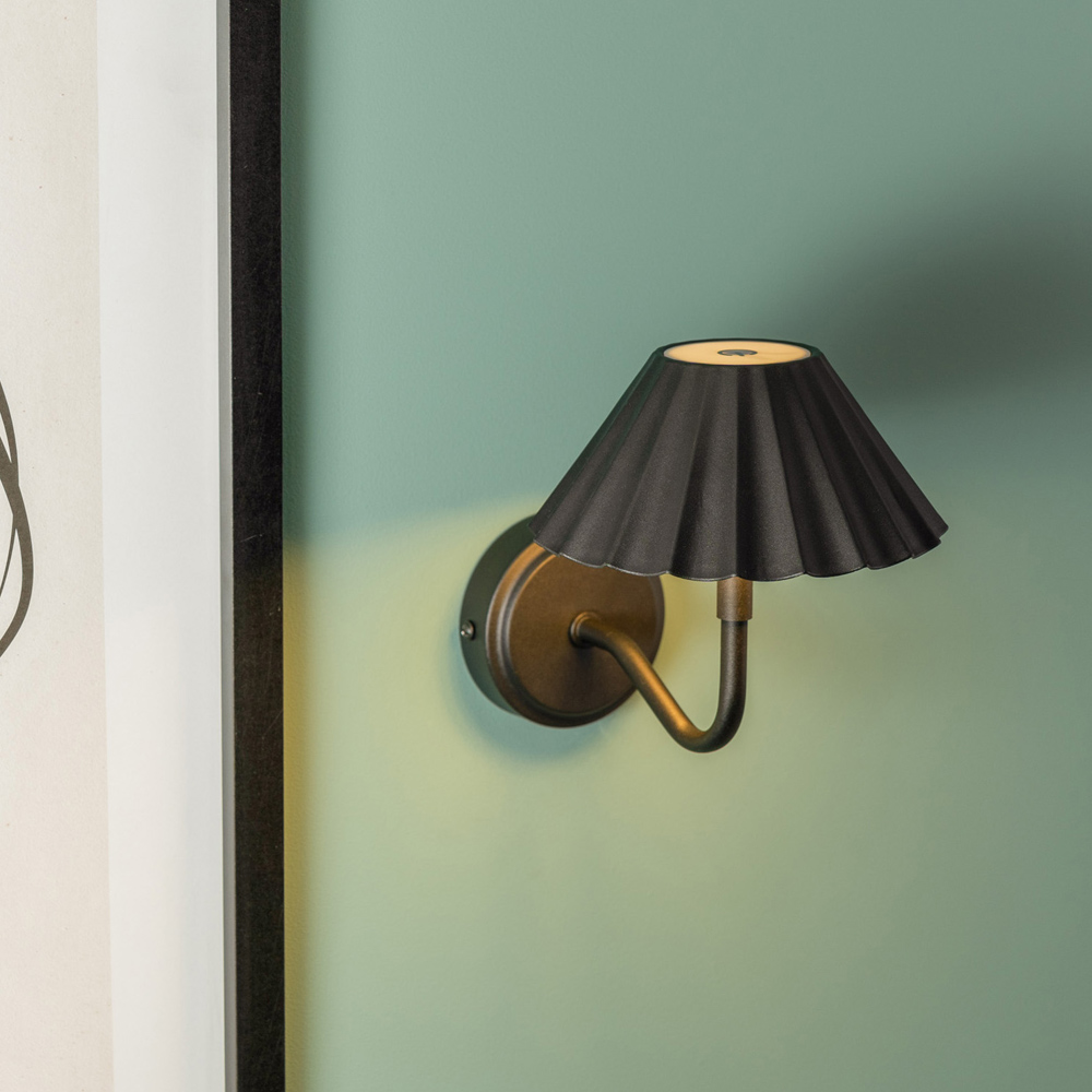 ValueLights Avery Black Easy Fit Rechargeable LED Wall Light 2 Pack Image 2