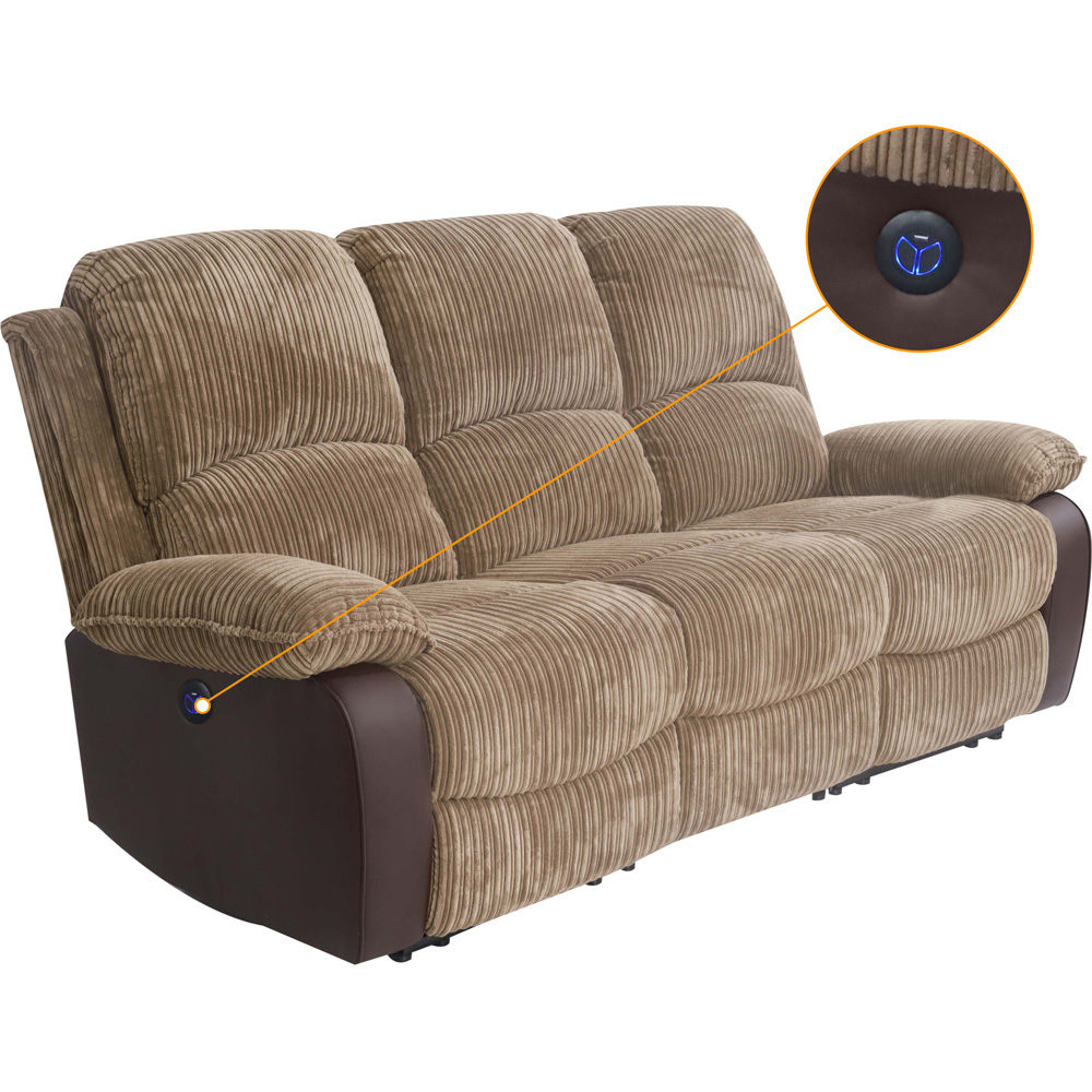 Comfy Living 5 Seater Brown Cord Fabric Electric Recliner Sofa Set Image 2