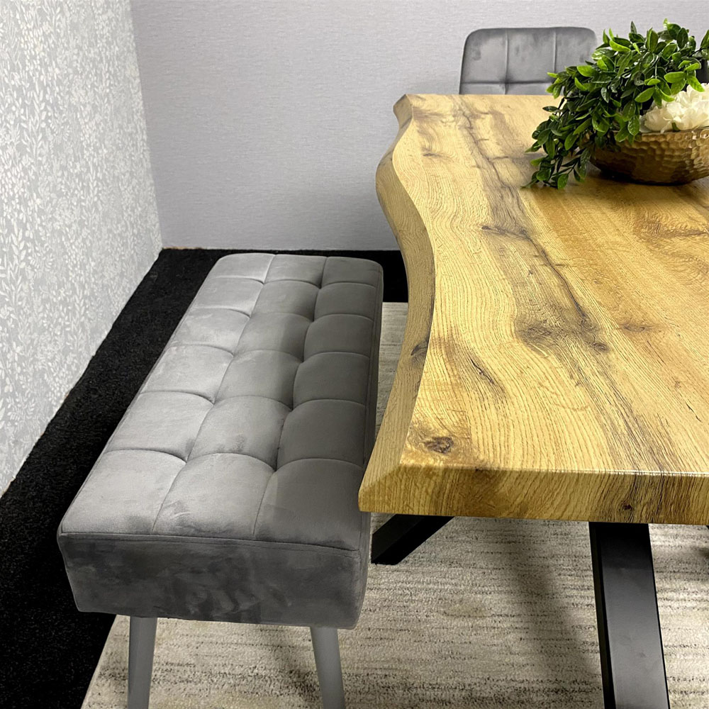 Kosy Koala 6 Seater Velvet Wooden Rectangle Dining Set with Bench Grey Image 2