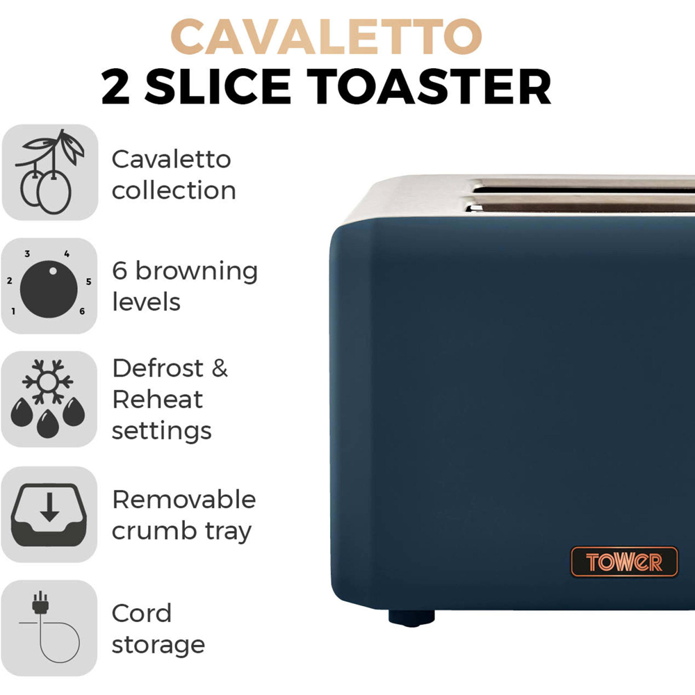 Tower Cavaletto T20036MNB Midnight Blue 2 Slice Toaster Image 8