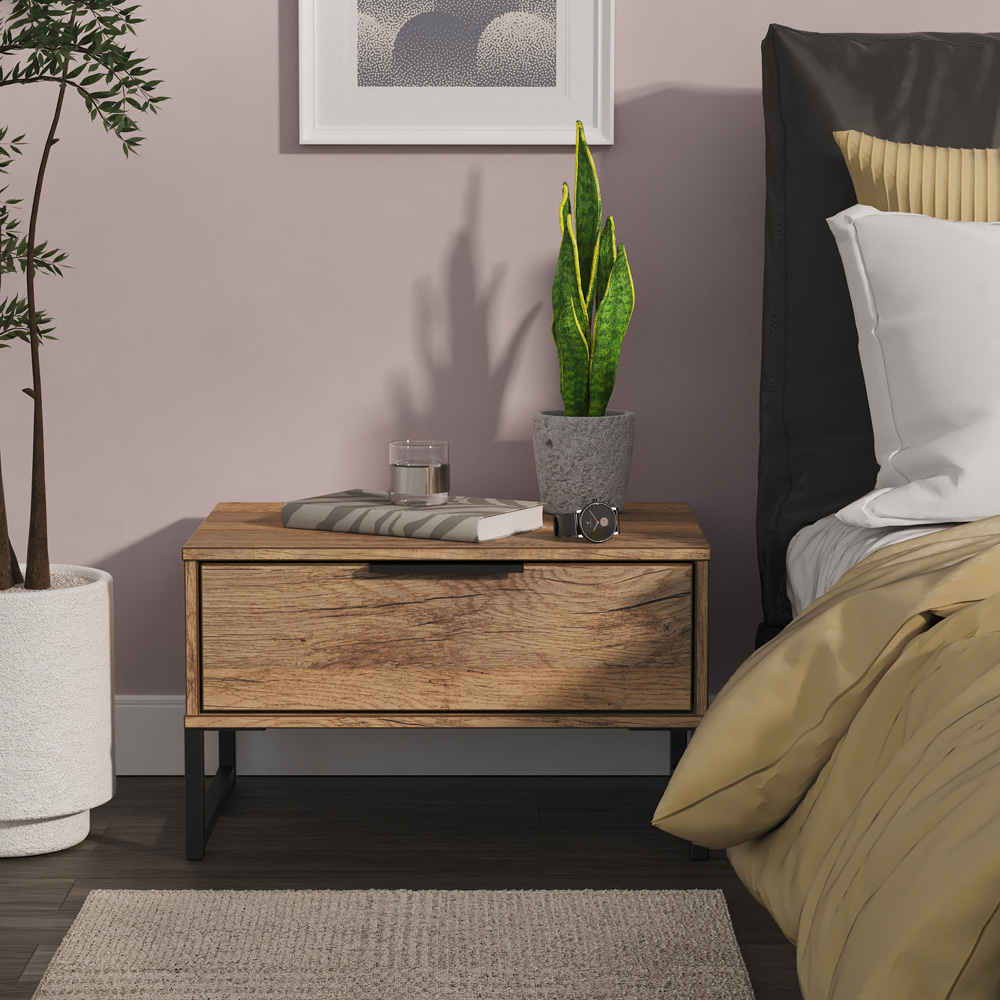 Crowndale Hong Kong Single Drawer Vintage Oak Wide Side Table Ready Assembled Image 6
