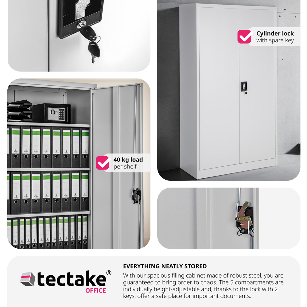 Tectake Grey Filing Cabinet Blain with Adjustable Shelves Image 4