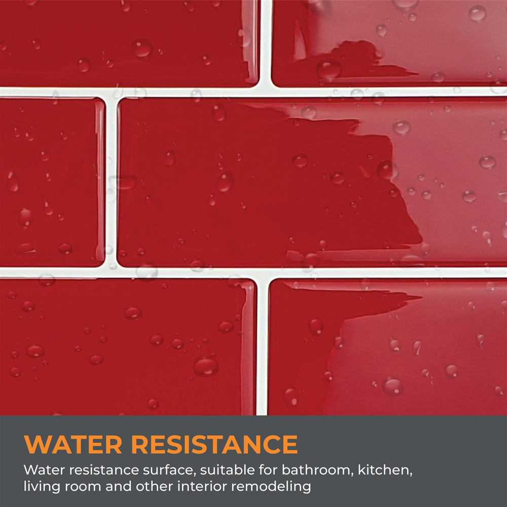 Walplus Cherry Red Retro Glossy 3D Tile Sticker 30.5 x 30.5cm 6 Pack Image 3
