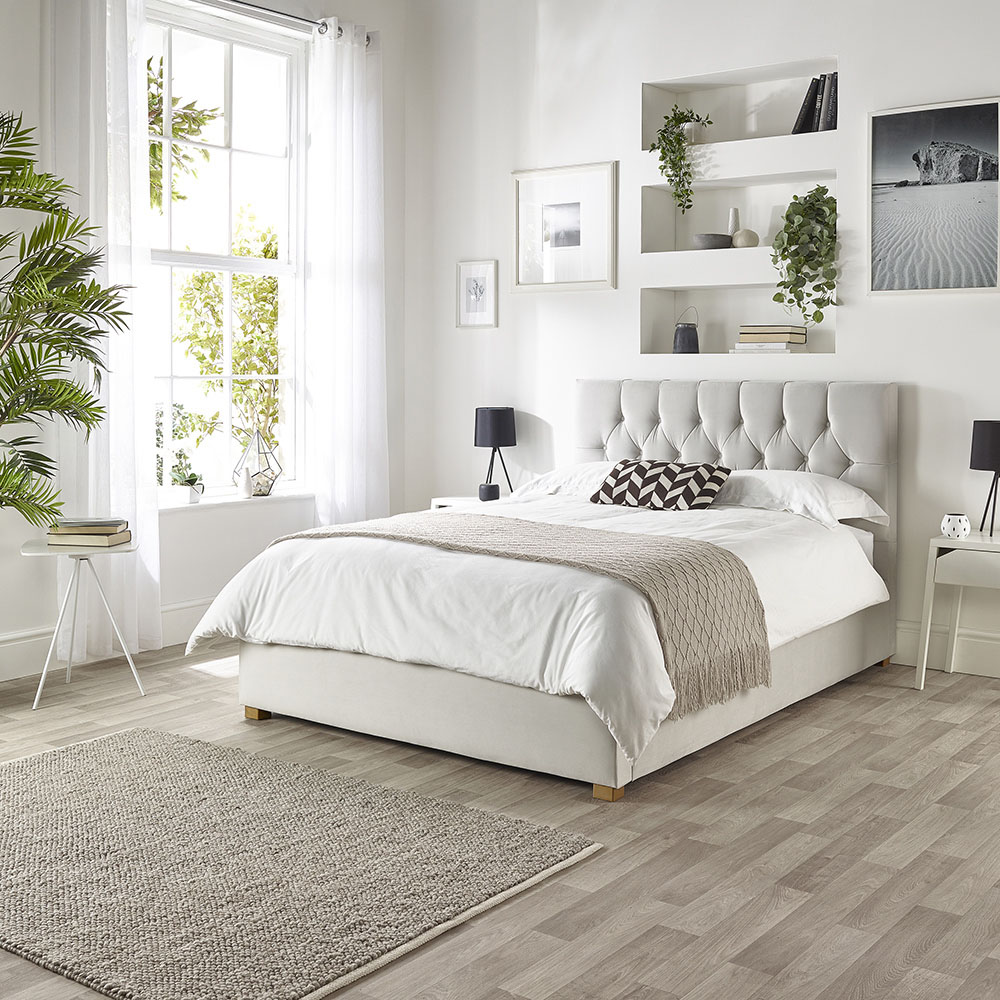 Catherine Lansfield Boutique Super King Size Light Silver Velvet Ottoman Bed Image 3