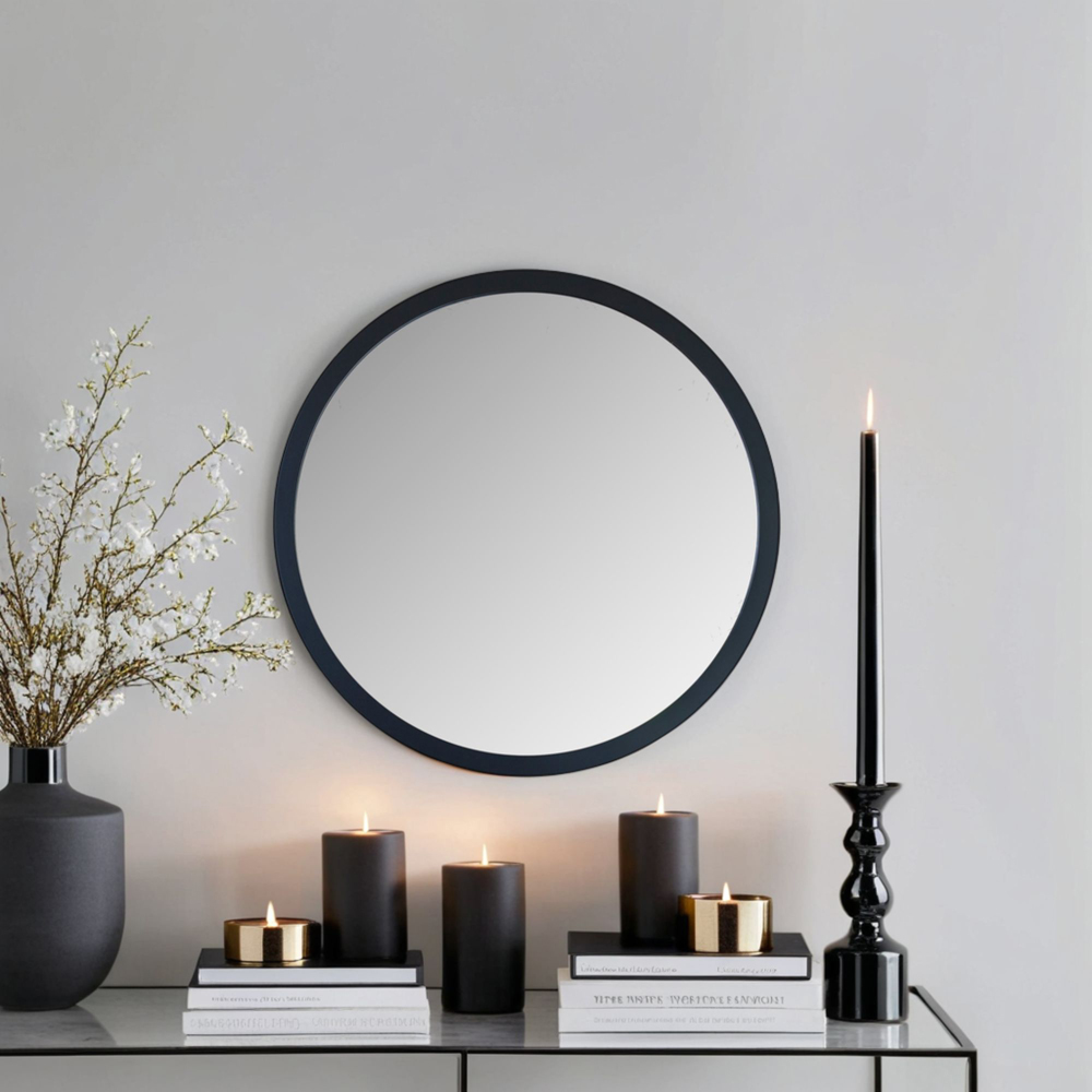 Yearn Classic Black Round Wall Mirror 50cm Image 4