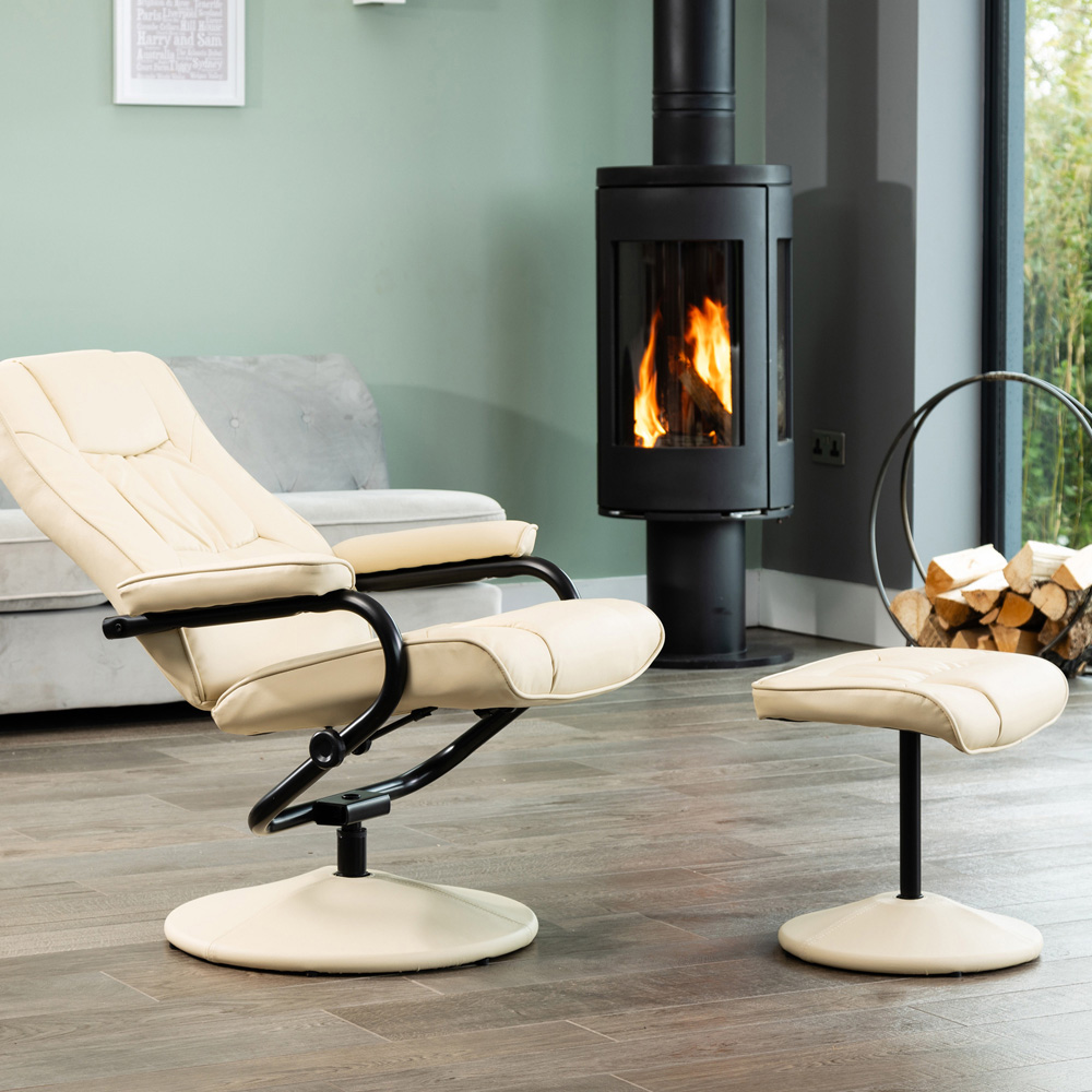 Artemis Home Gibson Cream Swivel Recliner Chair with Footstool Image 2
