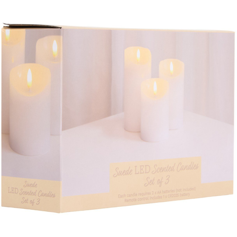 Set of 3 Suede LED Scented Candles White Image 4